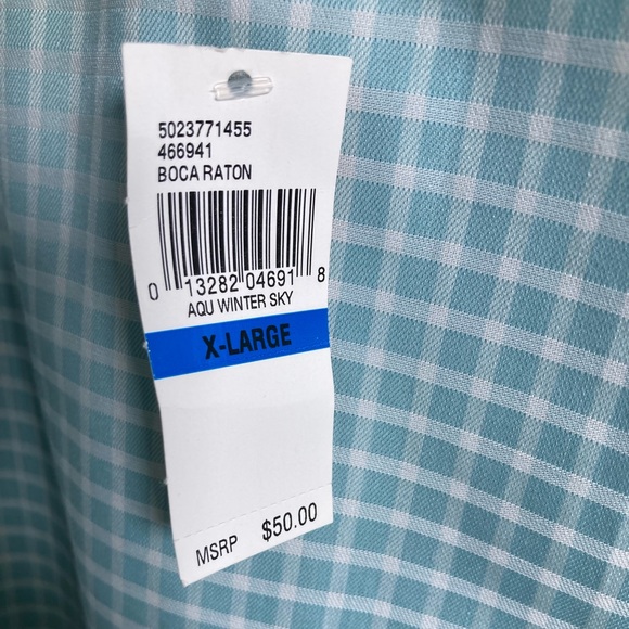 2/$15 🎄Van Heusen Aqua Checkered Button Up Shirt “Boca Raton” Sz XL 17-17.5 NWT - Picture 7 of 8
